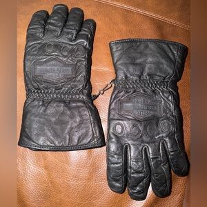 Harley-Davidson Black Leather Riding Gloves with Knuckle Padding